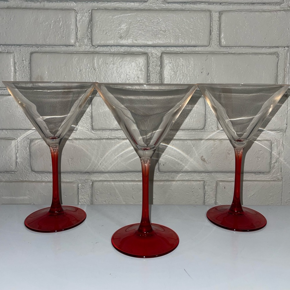 Set of 3 ARC France Hand Made Crystal Martini Glasses Vintage